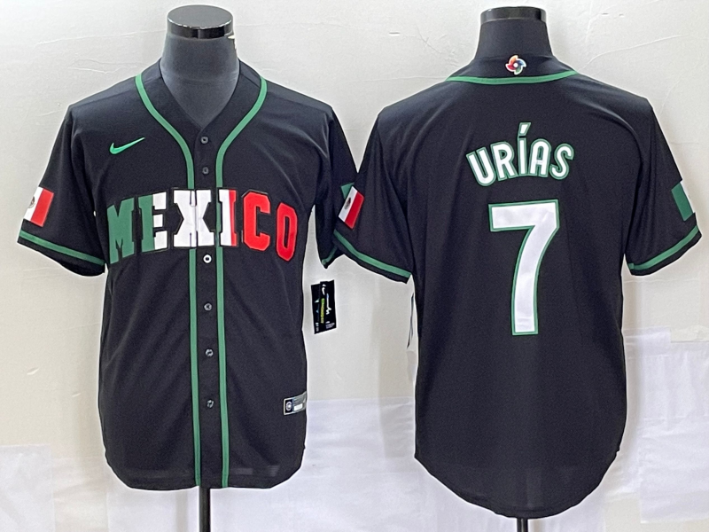 Men's Mexico Baseball #7 Julio Urías 2023 Black World Baseball With Patch Classic Stitched Jersey